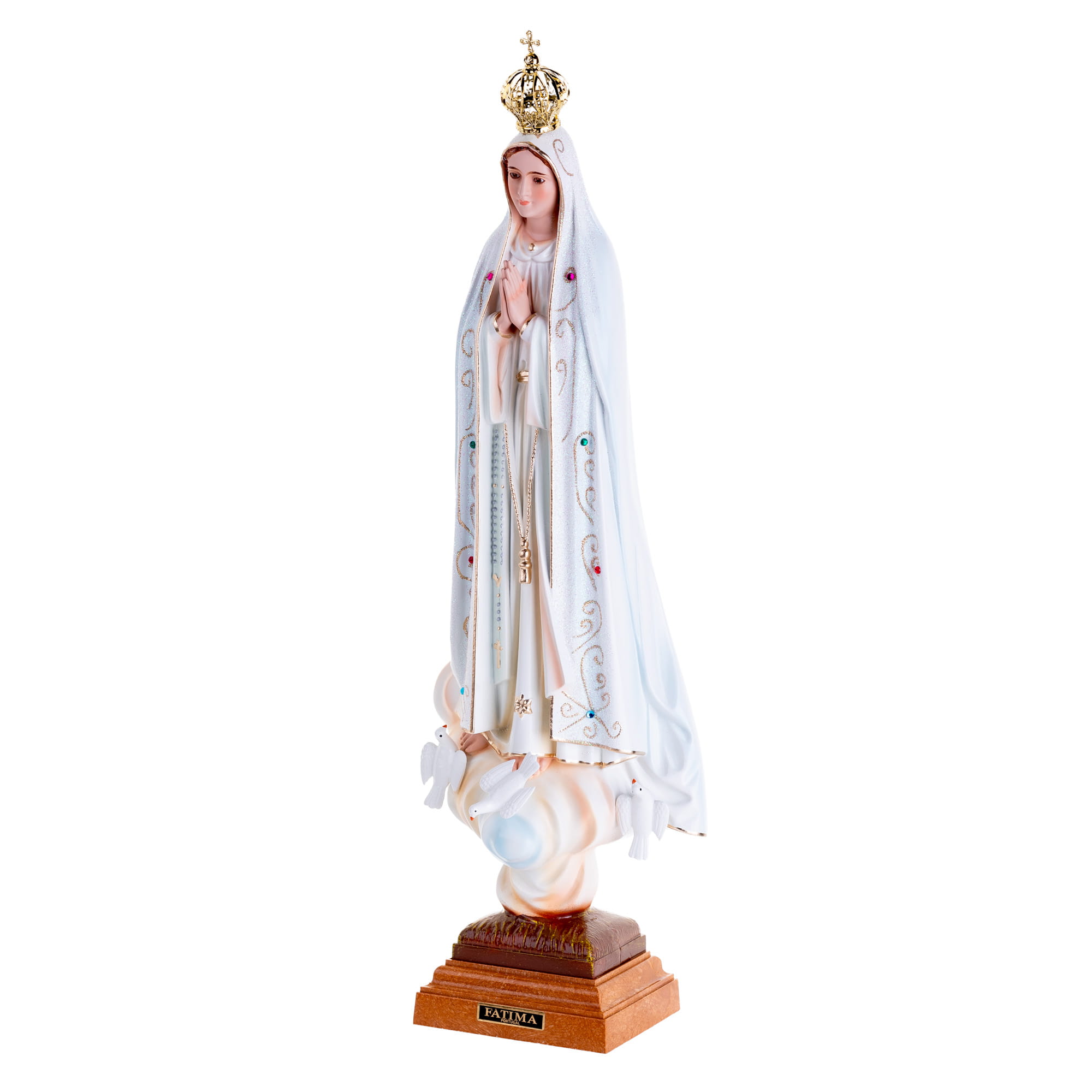 PANNA MÁRIA FATIMSKÁ - 54 cm (kryštálové oči, brokát, Portugalsko)